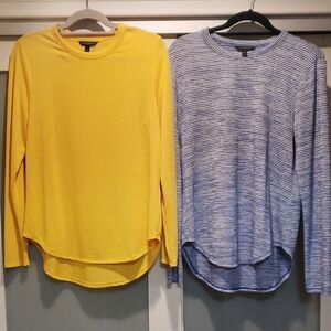 Banana Republic Yellow and Striped Blue Long Sleeve Tops